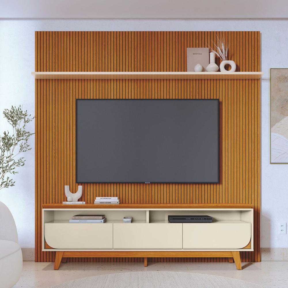 Conjunto Painel e Rack Coimbra Cinamomo Off White