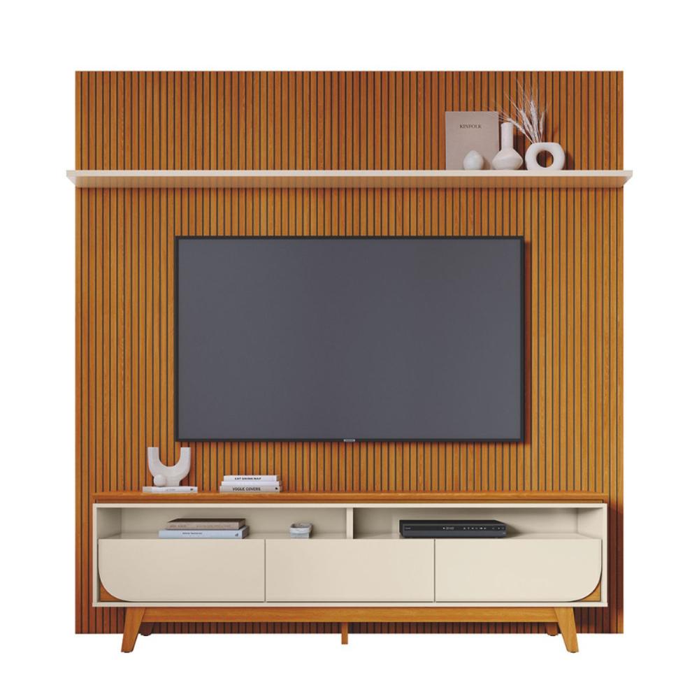 Conjunto Painel e Rack Coimbra Cinamomo Off White