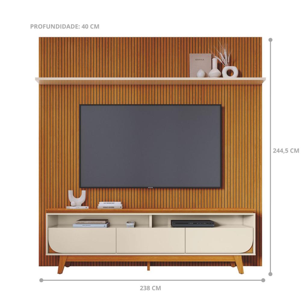 Conjunto Painel e Rack Coimbra Cinamomo Off White