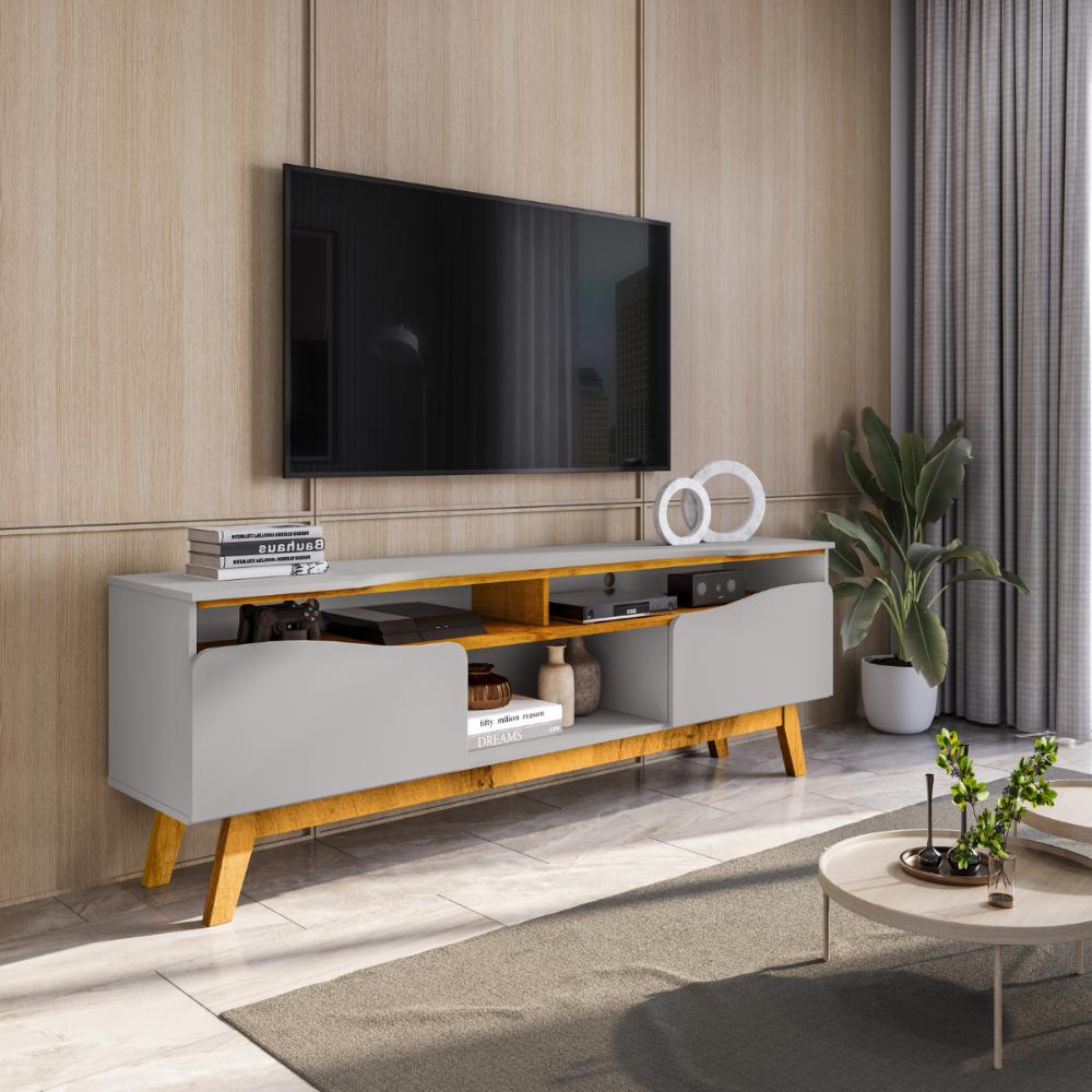 Conjunto Painel e Rack Dublin Naturalle Off White