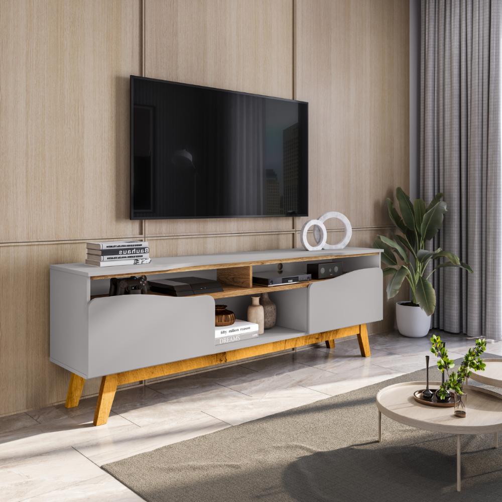 Conjunto Painel e Rack Dublin Naturalle Off White