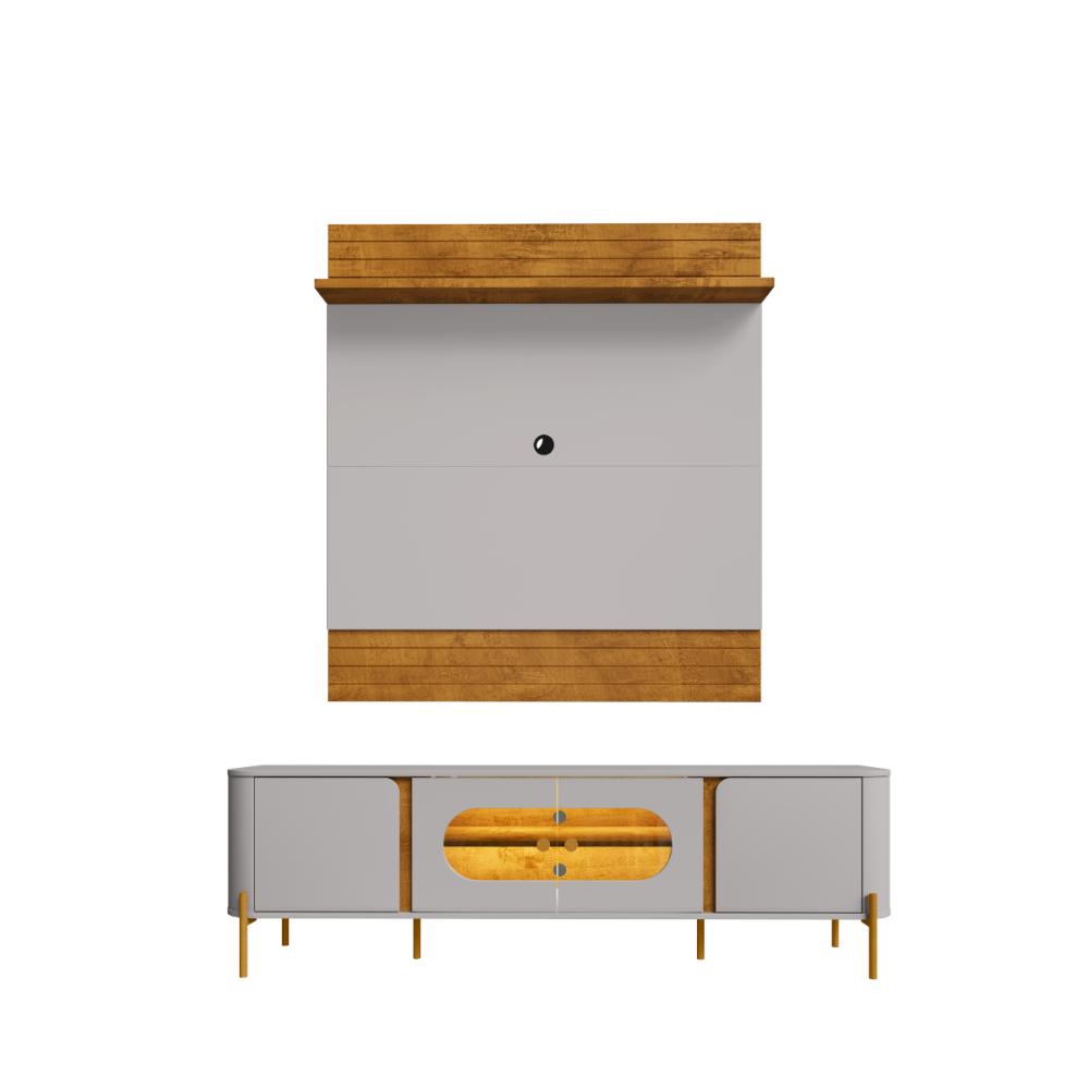 Conjunto Painel e Rack Elizabete Naturalle Off White