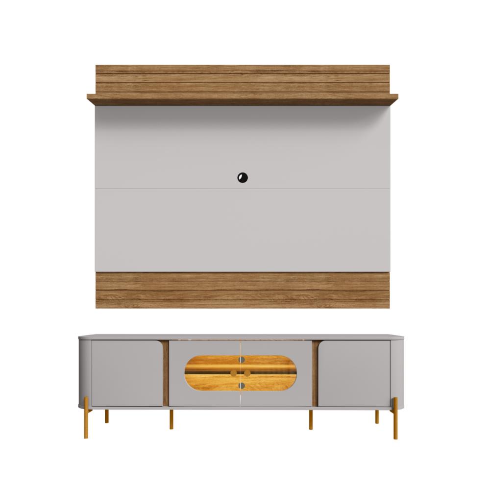 Conjunto Painel e Rack Grécia Naturalle Off White