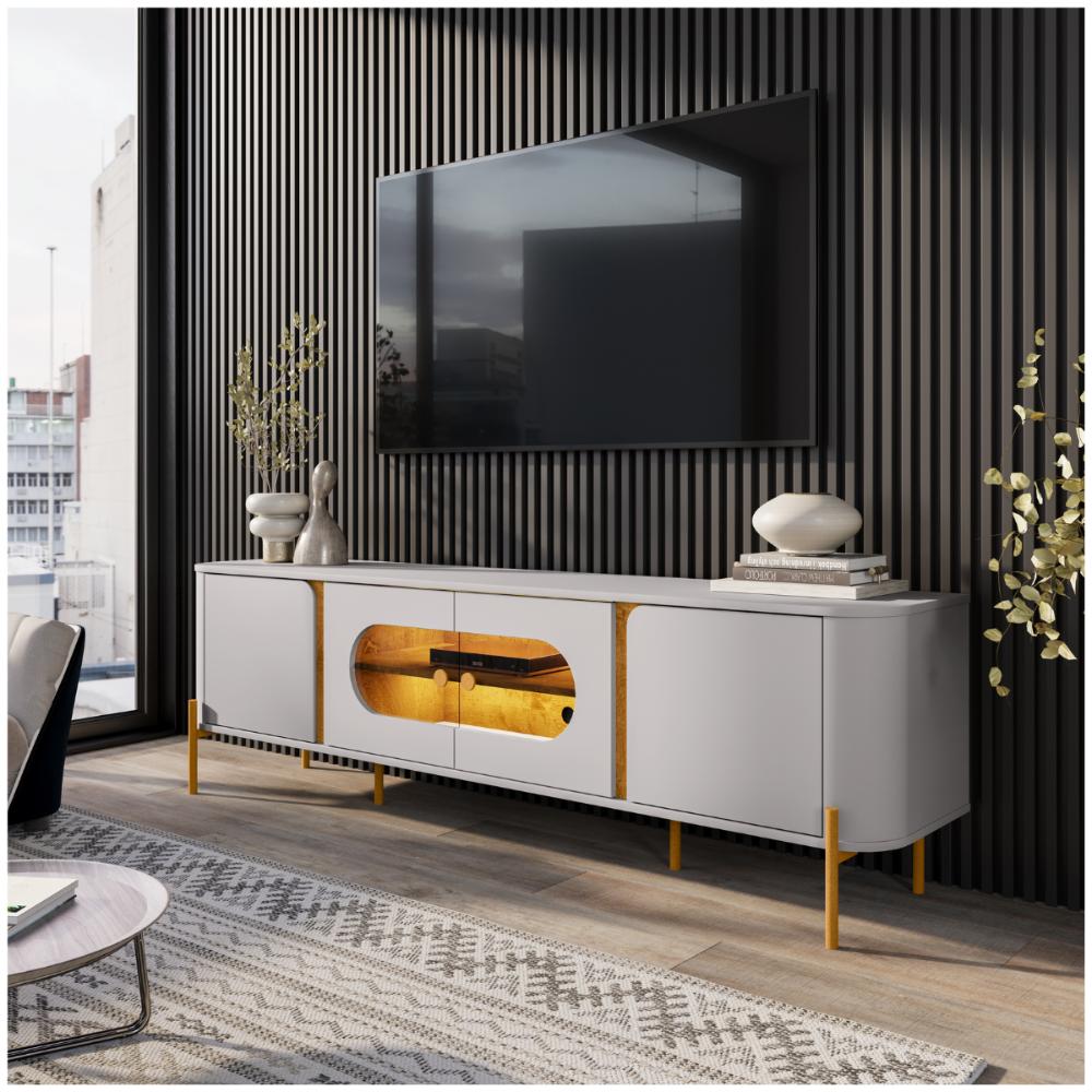 Conjunto Painel e Rack Grécia Naturalle Off White