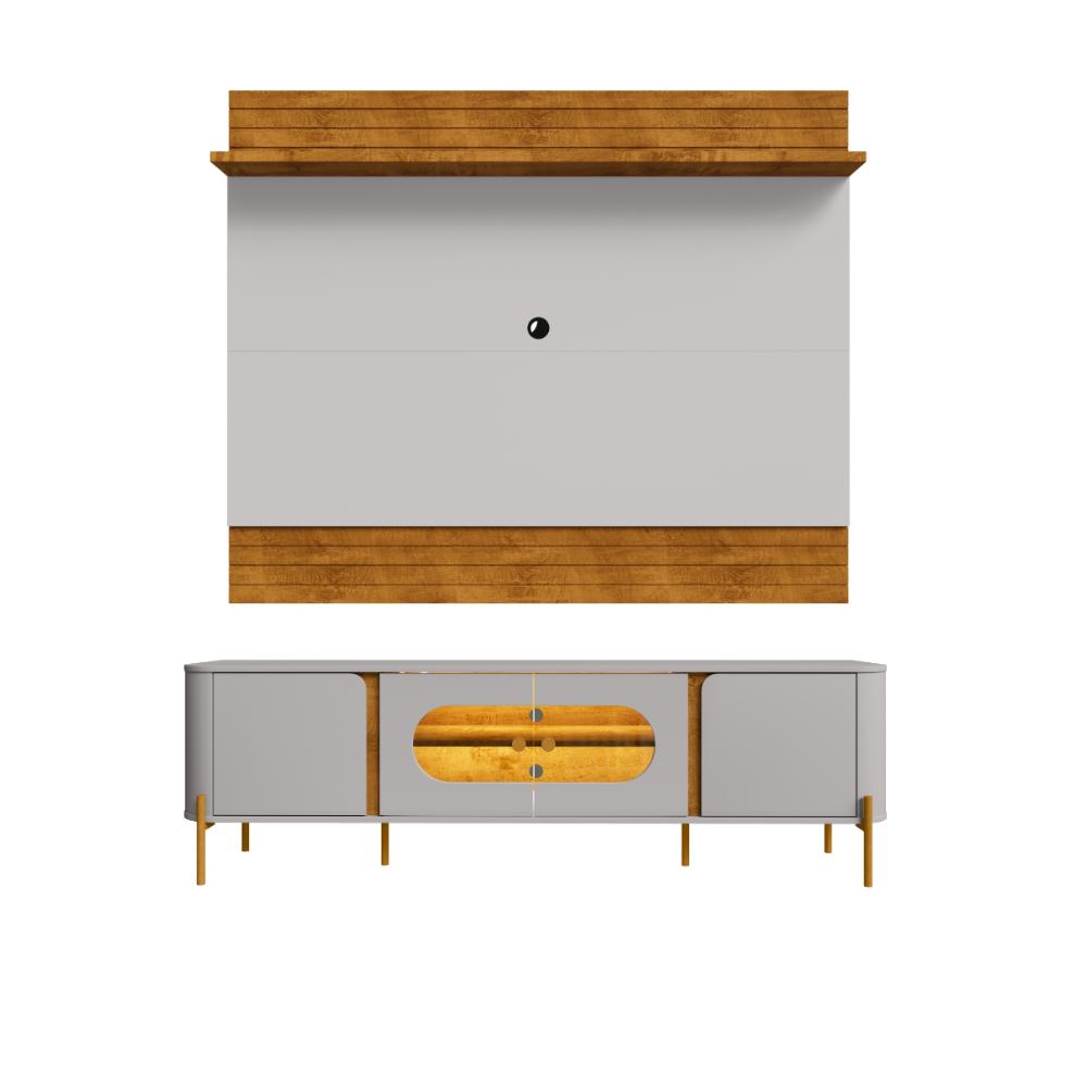 Conjunto Painel e Rack Grécia Naturalle Off White