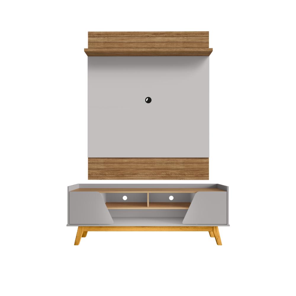 Conjunto Painel e Rack Hogsmead Naturalle Off White