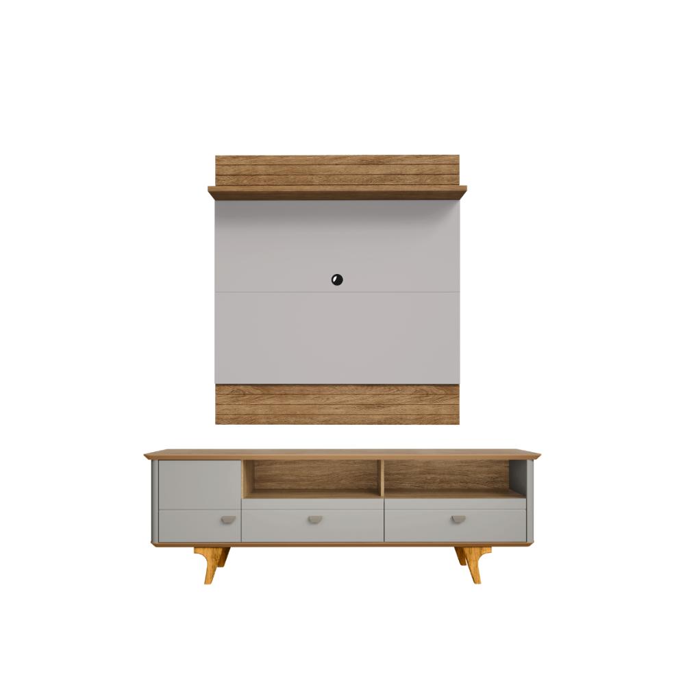 Conjunto Painel e Rack Jussara Cinamomo Off White