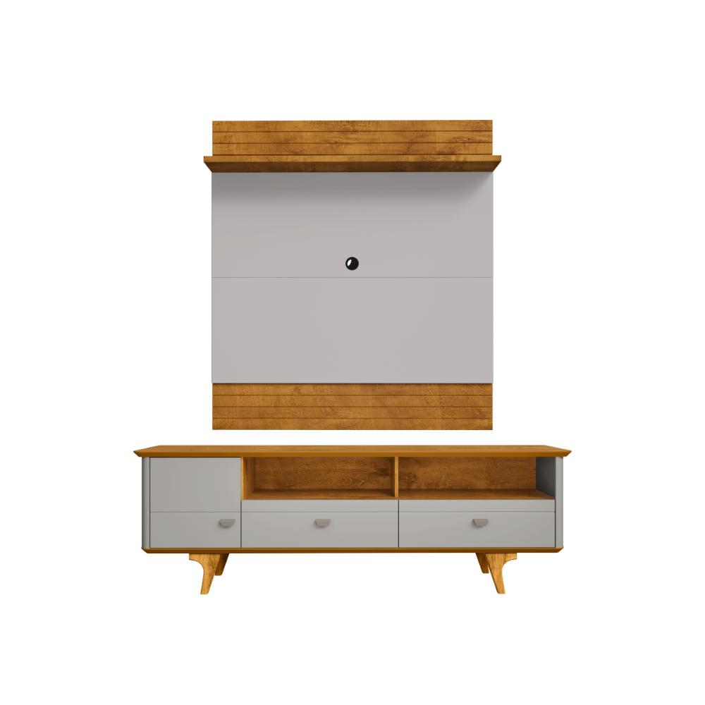Conjunto Painel e Rack Jussara Naturalle Off White