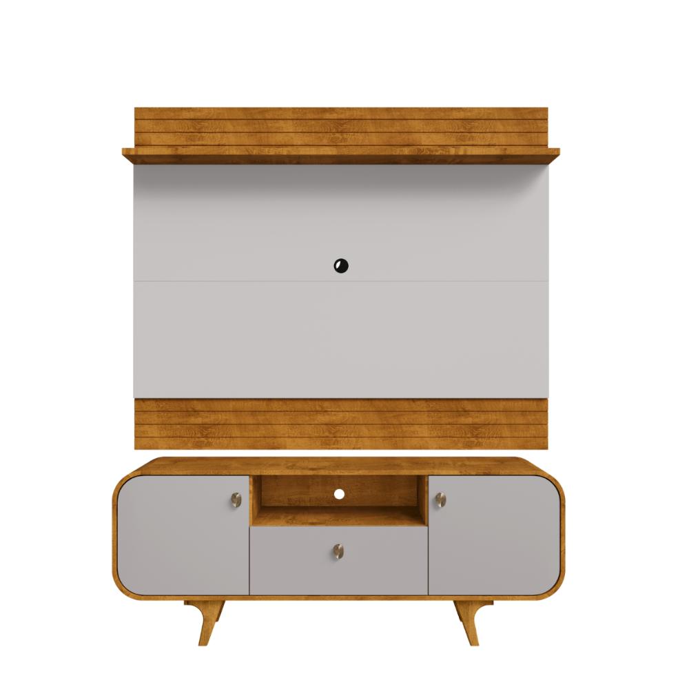 Conjunto Painel e Rack Madri Naturalle Off White