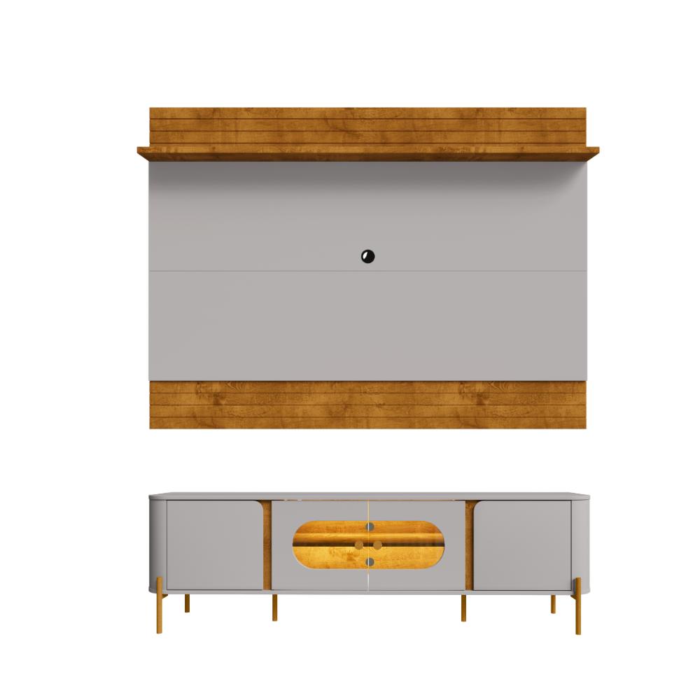 Conjunto Painel e Rack Melbourne Naturalle Off White