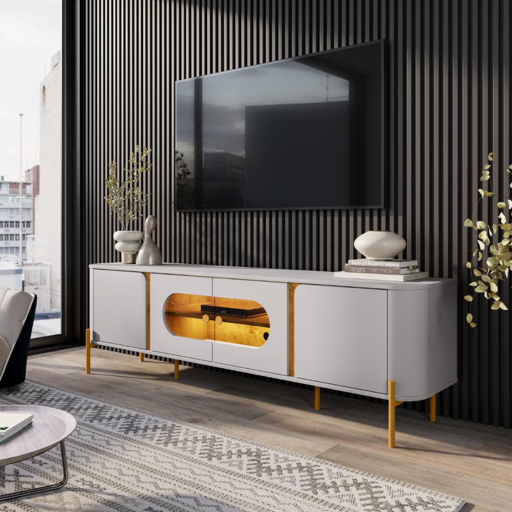Conjunto Painel e Rack Melbourne Naturalle Off White