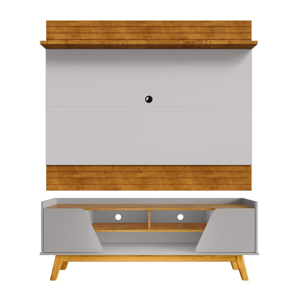 Conjunto Painel e Rack Milan Naturalle Off White
