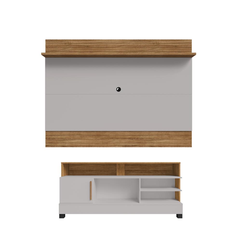 Conjunto Painel e Rack Rivia Cinamomo Off White