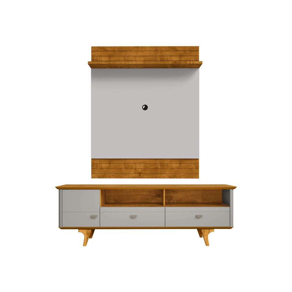 Conjunto Painel e Rack Romeu Naturalle Off White