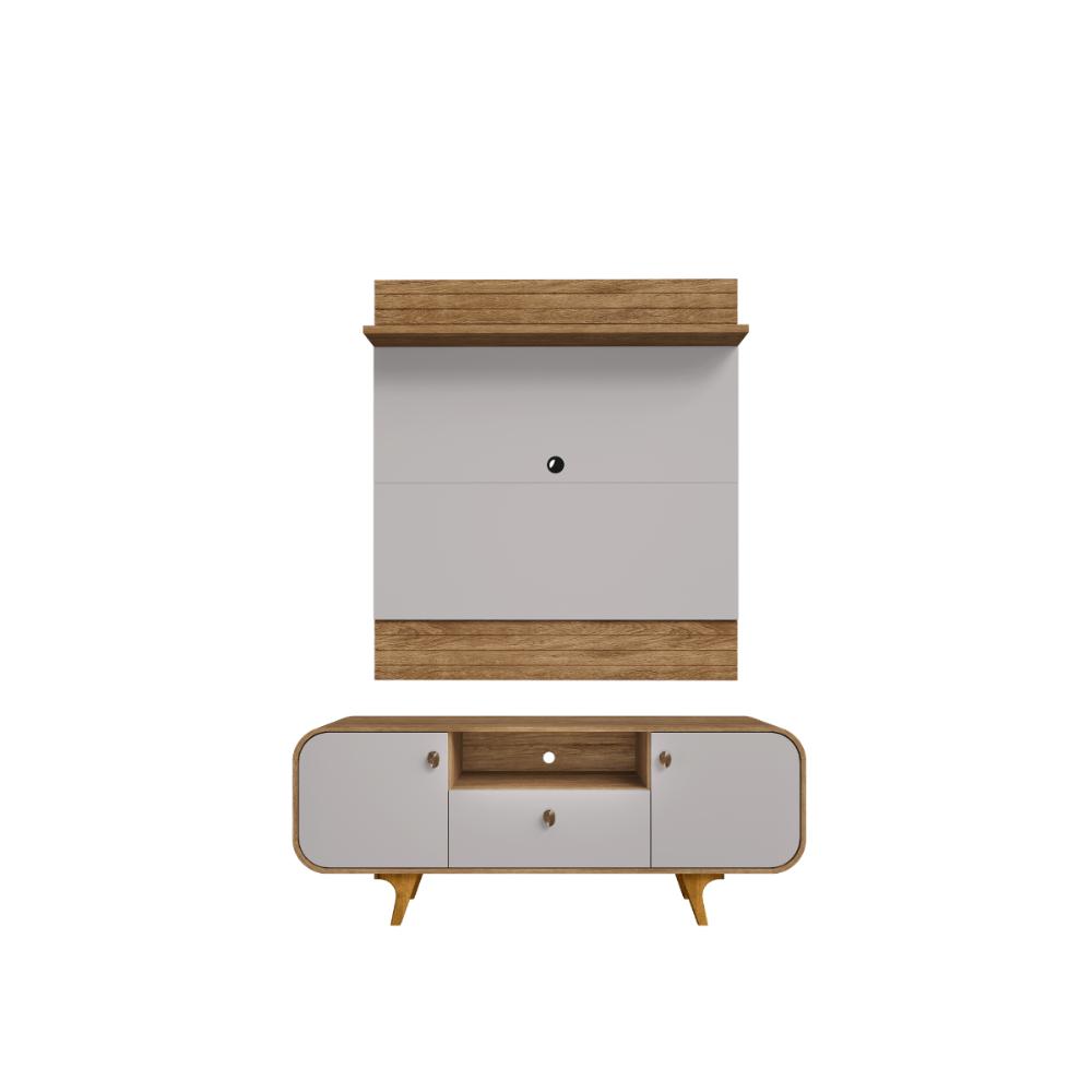 Conjunto Painel e Rack Rosalia Cinamomo Off White