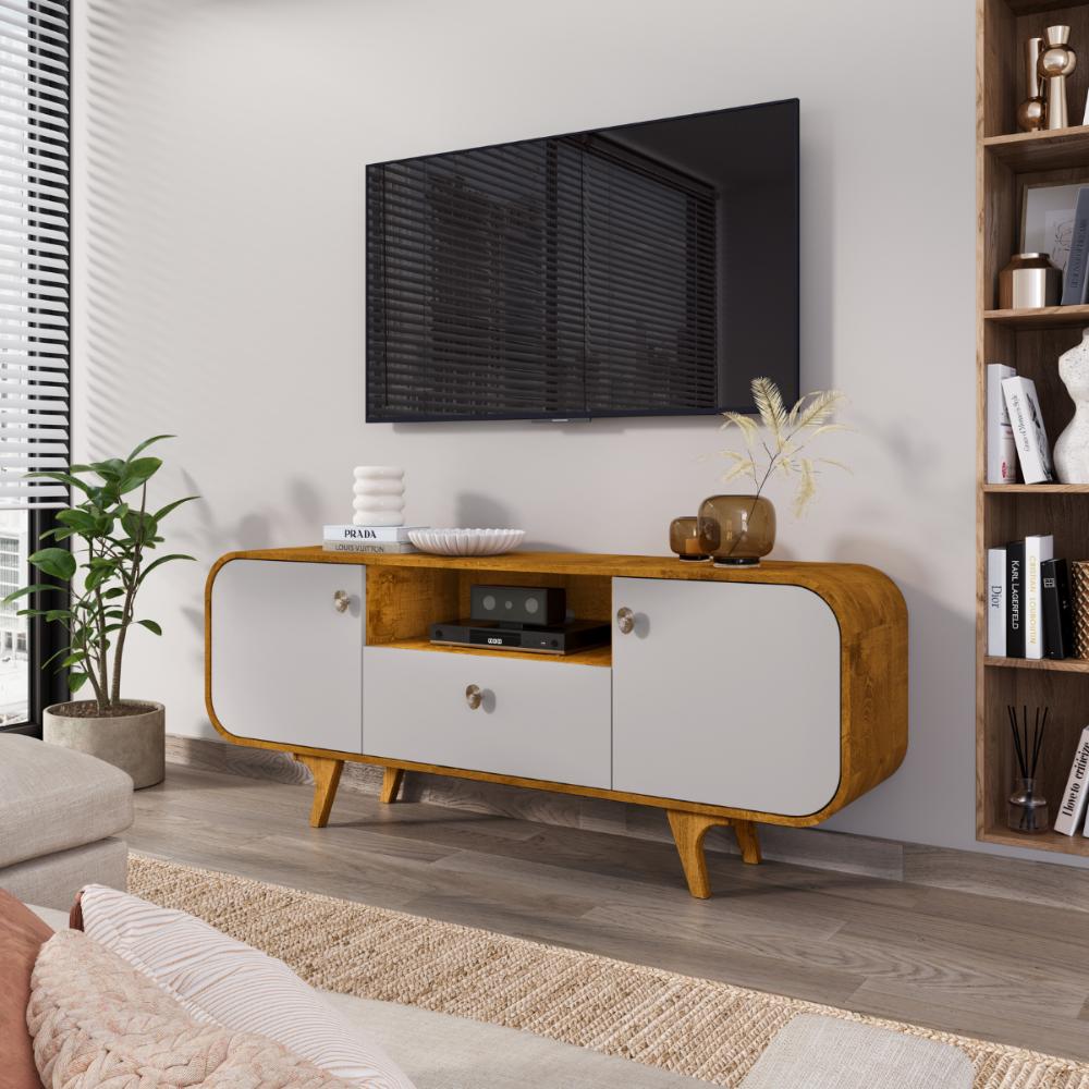 Conjunto Painel e Rack Springfield Naturalle Off White