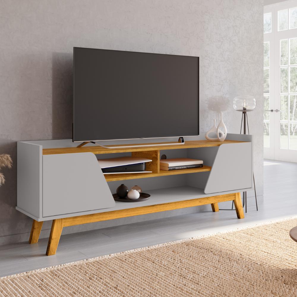 Conjunto Painel e Rack Sui Naturalle Off White