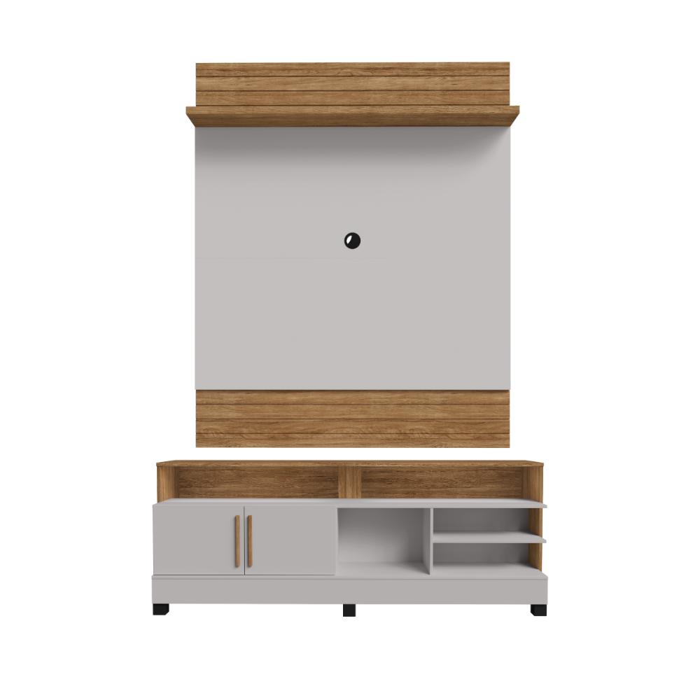 Conjunto Painel e Rack Sunnydale Naturalle Off White
