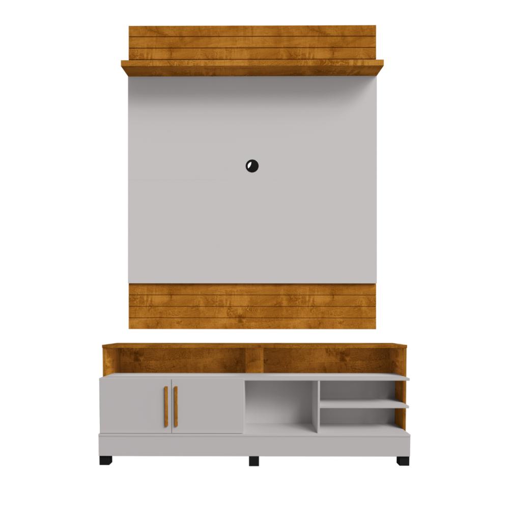 Conjunto Painel e Rack Sunnydale Naturalle Off White