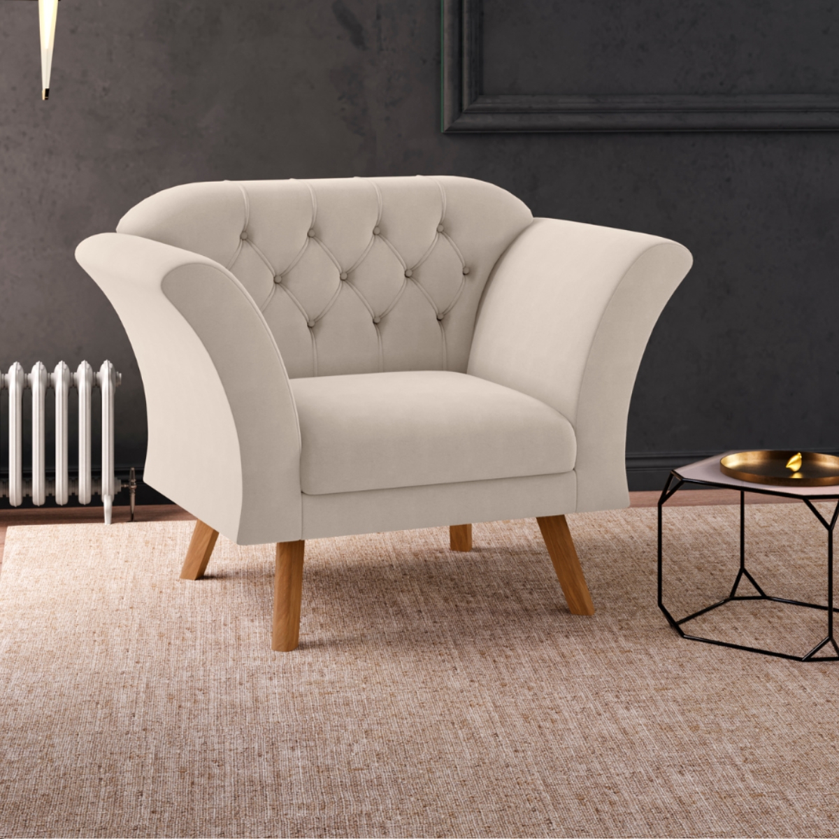 Conjunto Poltrona Decorativa Roseira Inca Areia