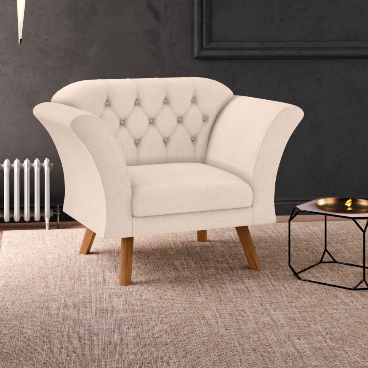 Conjunto Poltrona Decorativa Roseira Linha Bege