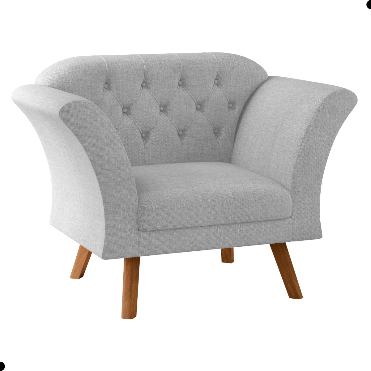 Conjunto Poltrona Decorativa Roseira Linha Cinza