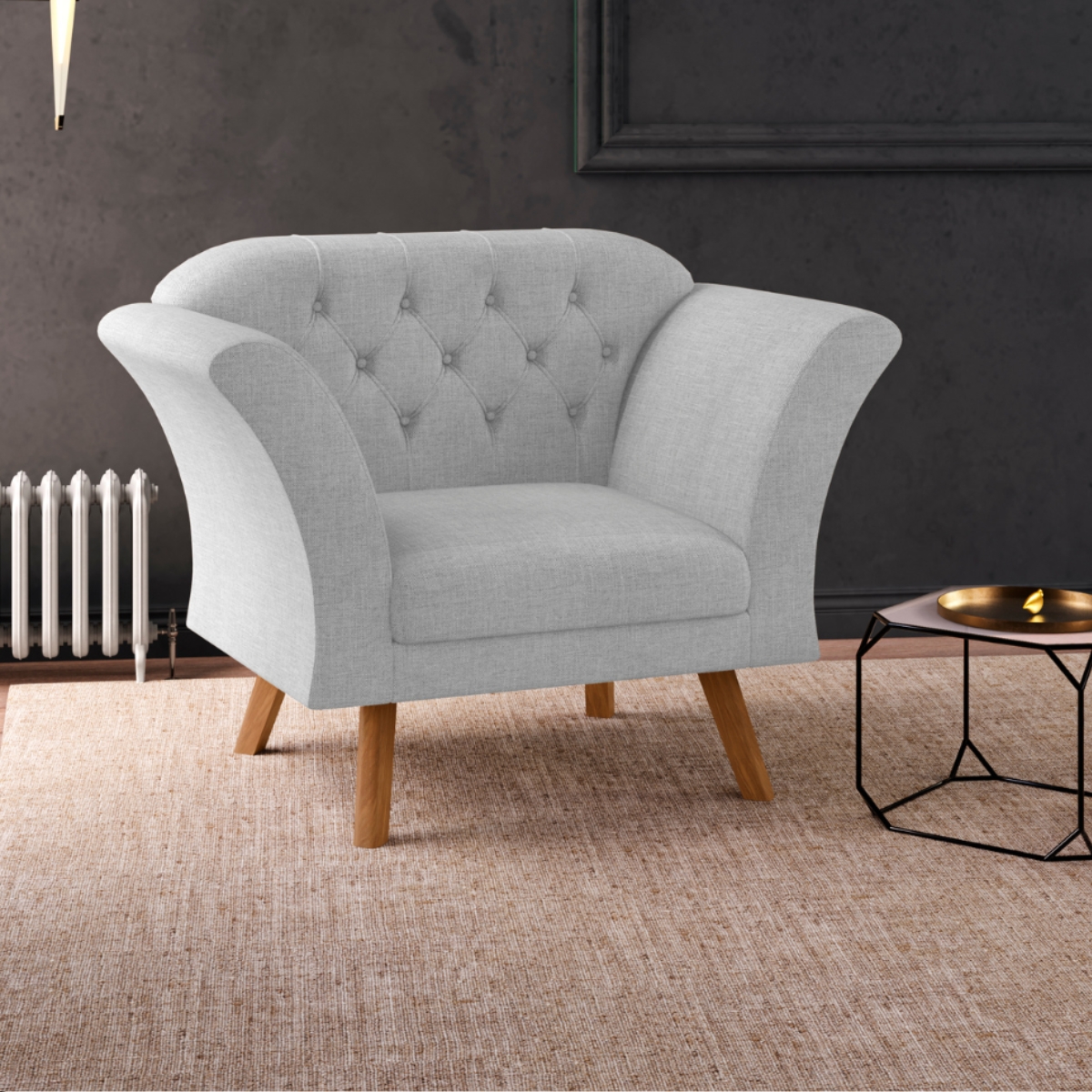 Conjunto Poltrona Decorativa Roseira Linha Cinza