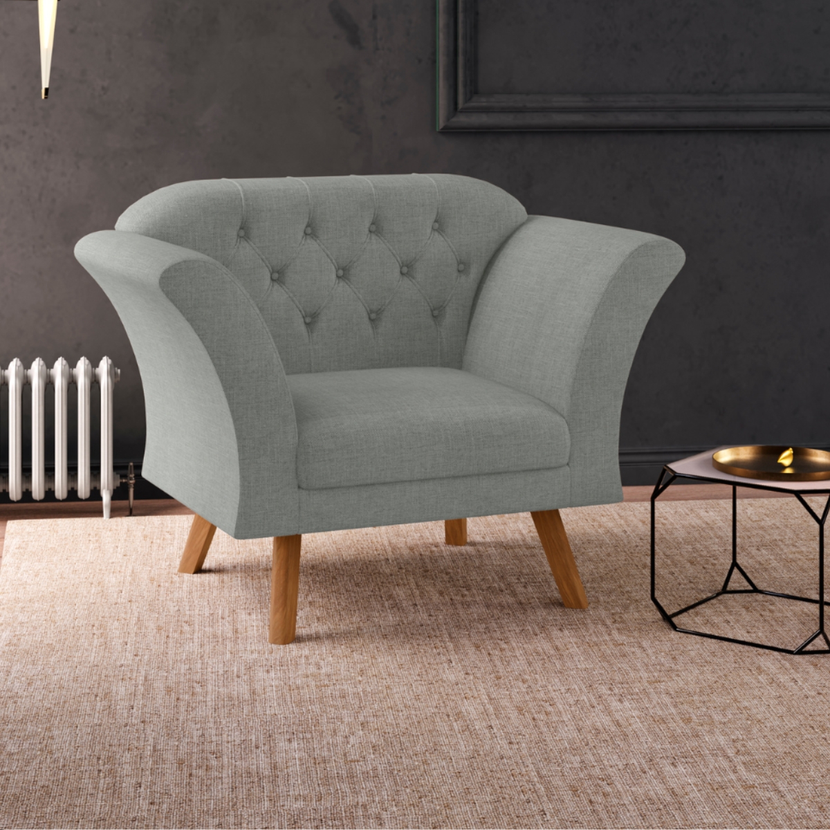 Conjunto Poltrona Decorativa Roseira Linha Grafite