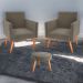 Conjunto Poltronas e Puff Anari Veludo Cappuccino