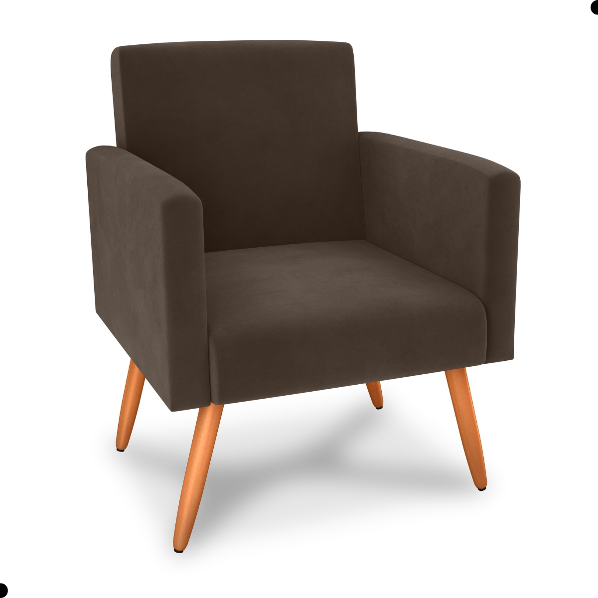 Conjunto Poltronas e Puff Anari Veludo Marrom
