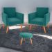 Conjunto Poltronas e Puff Anari Veludo Verde Menta