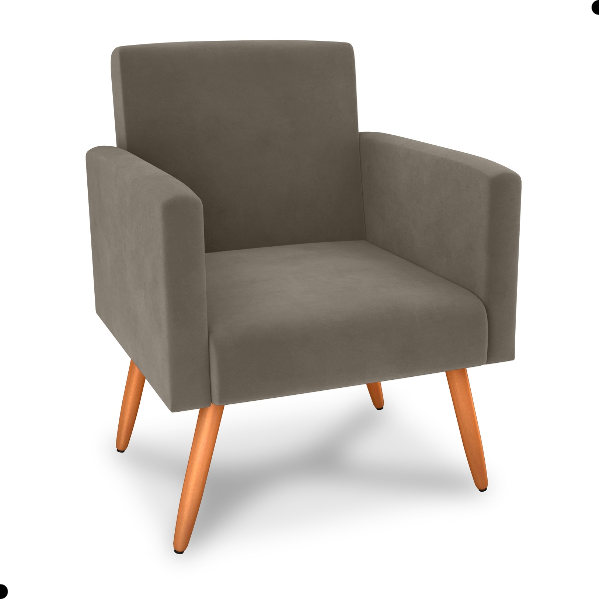 Conjunto Poltronas e Puff Iara Veludo Cappuccino