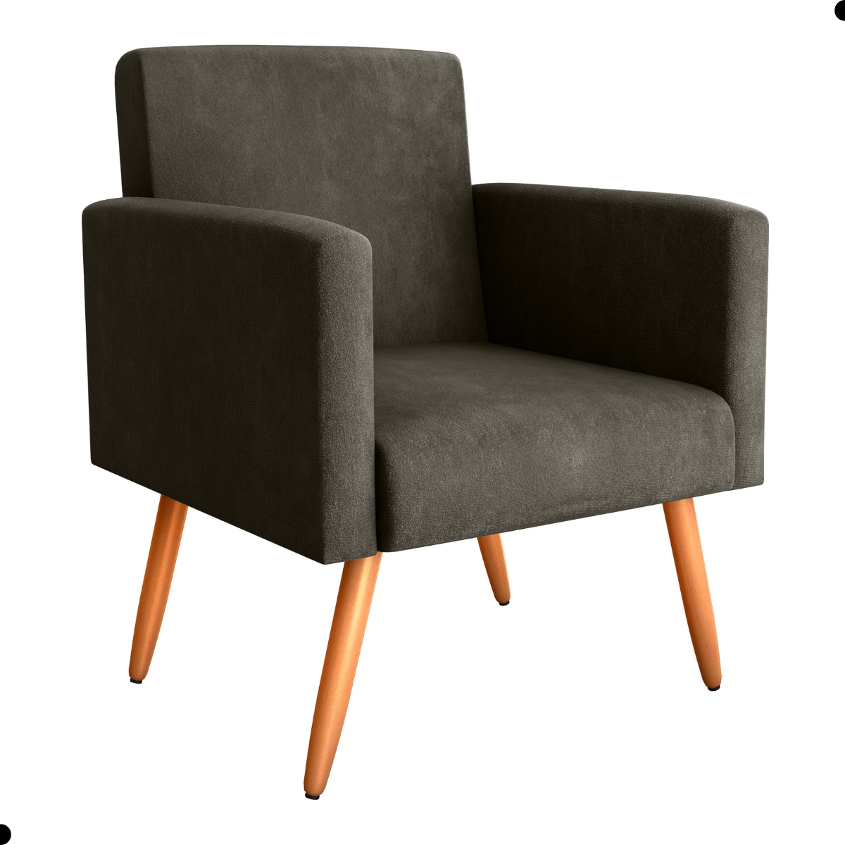 Conjunto Poltronas e Puff Iara Veludo Turkey Marrom