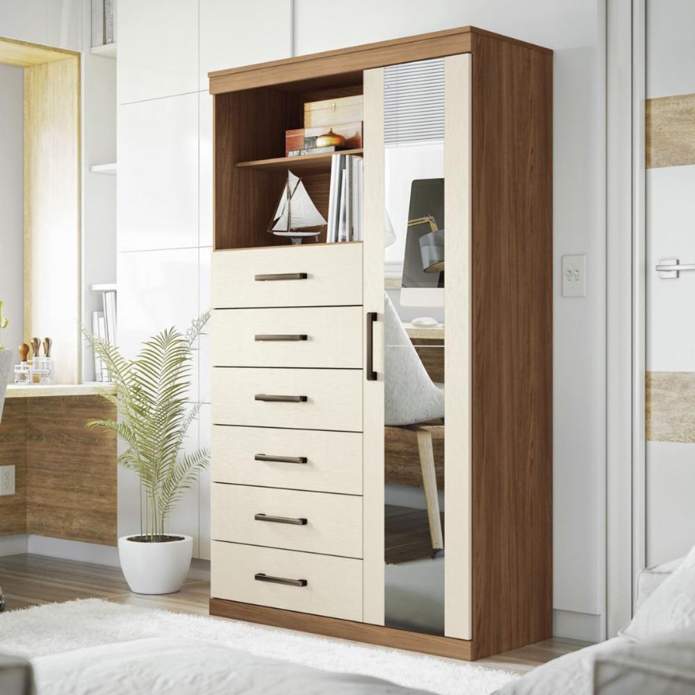 Conjunto Quarto Completo Com Espelho Nice Jatoba Areia