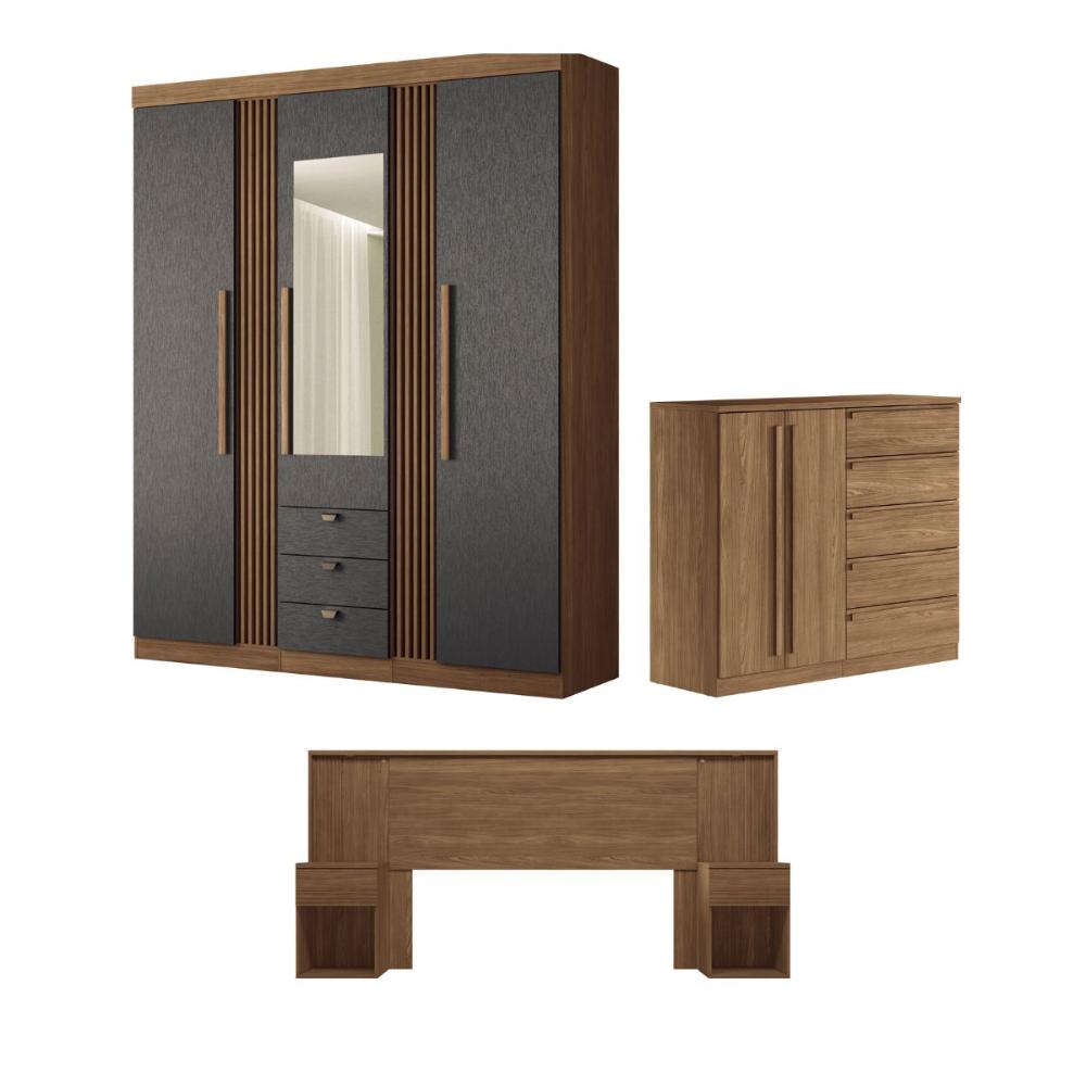 Conjunto Quarto Completo Com Espelho Xangai Jatoba Grafite