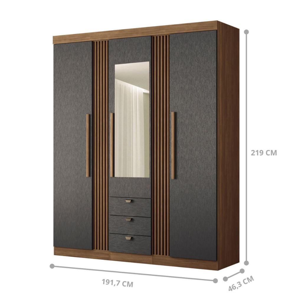 Conjunto Quarto Completo Com Espelho Xangai Jatoba Grafite