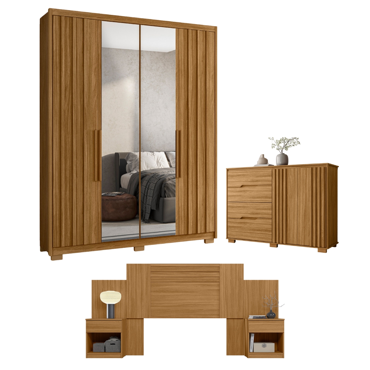 Conjunto Quarto Completo Leicester Freijó Cinza