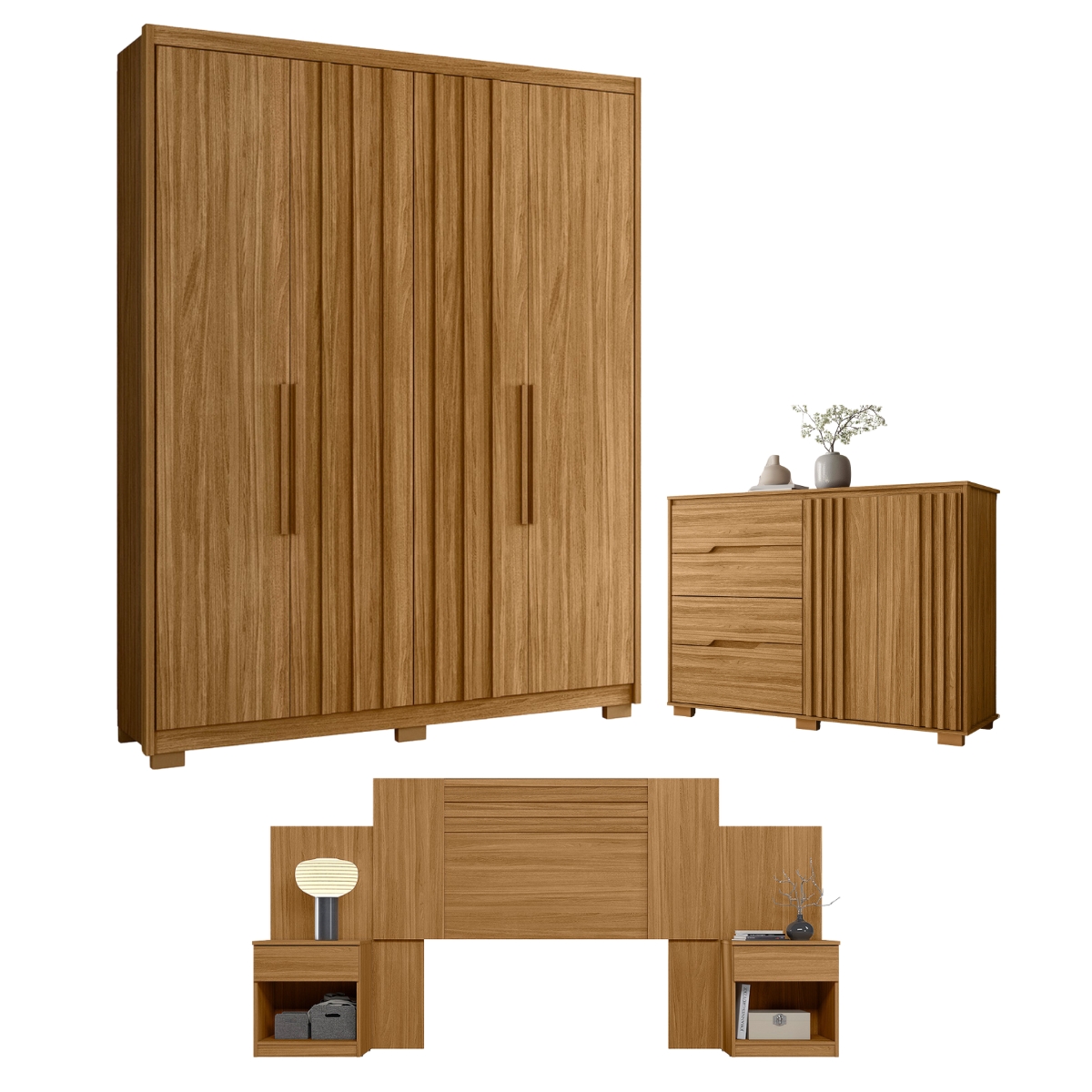 Conjunto Quarto Completo Leicester Freijó Cinza