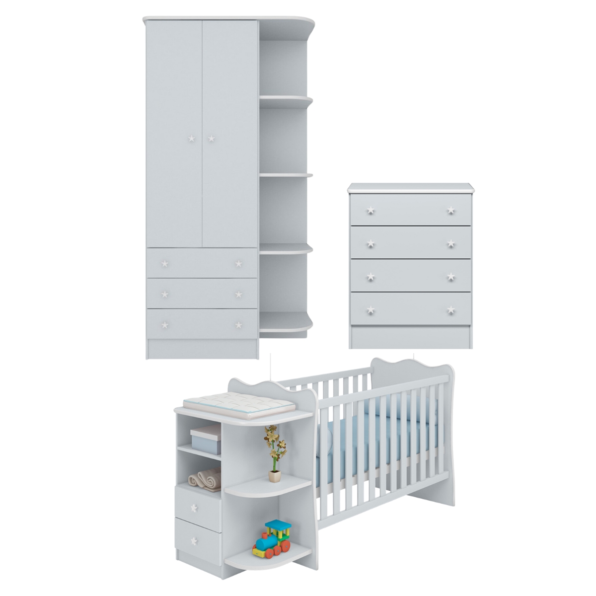 Conjunto Quarto Infantil Completo Chester Cinza Acetinado