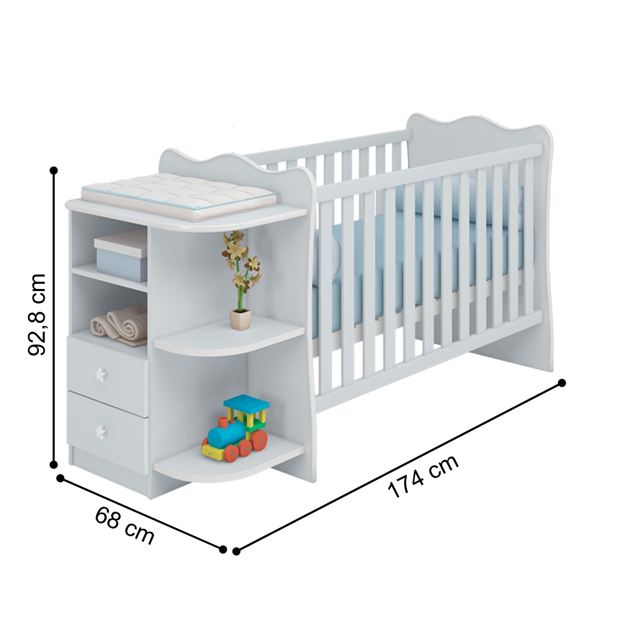 Conjunto Quarto Infantil Completo Chester Cinza Acetinado