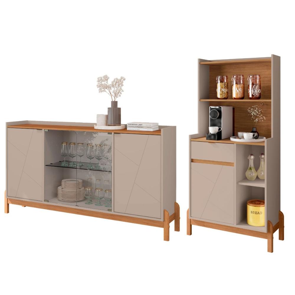 Conjunto Sala de Estar Fernandes Off White/Cedro