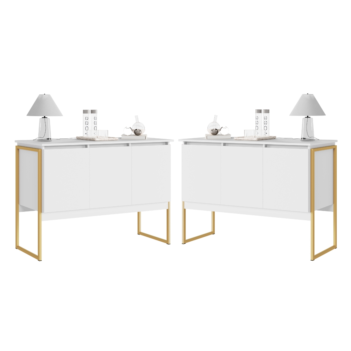 Conjunto de Buffets Industriais Milão Branco Dourado