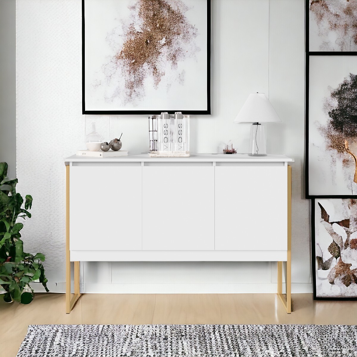 Conjunto de Buffets Industriais Milão Branco Dourado