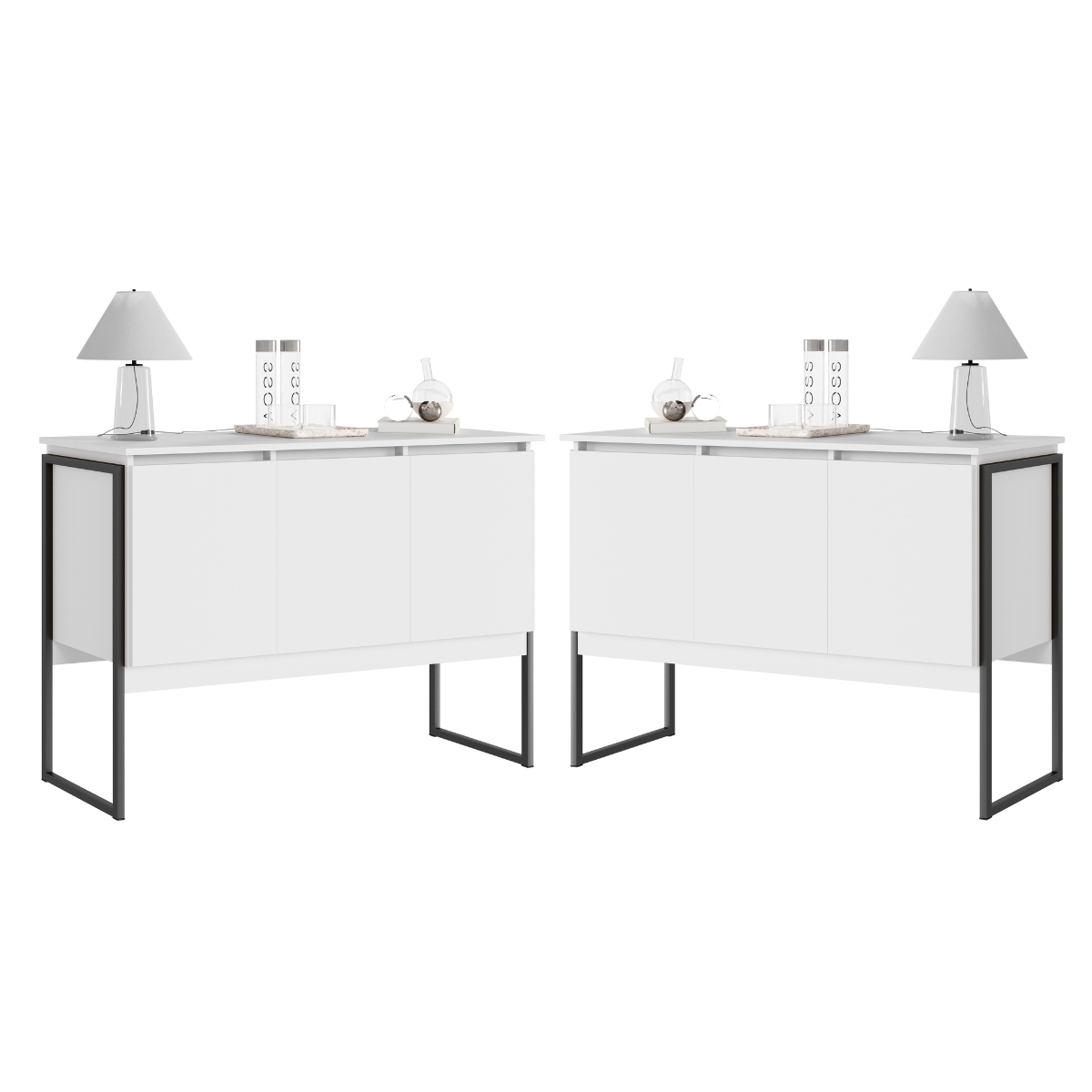 Conjunto de Buffets Industriais Milão Branco Preto