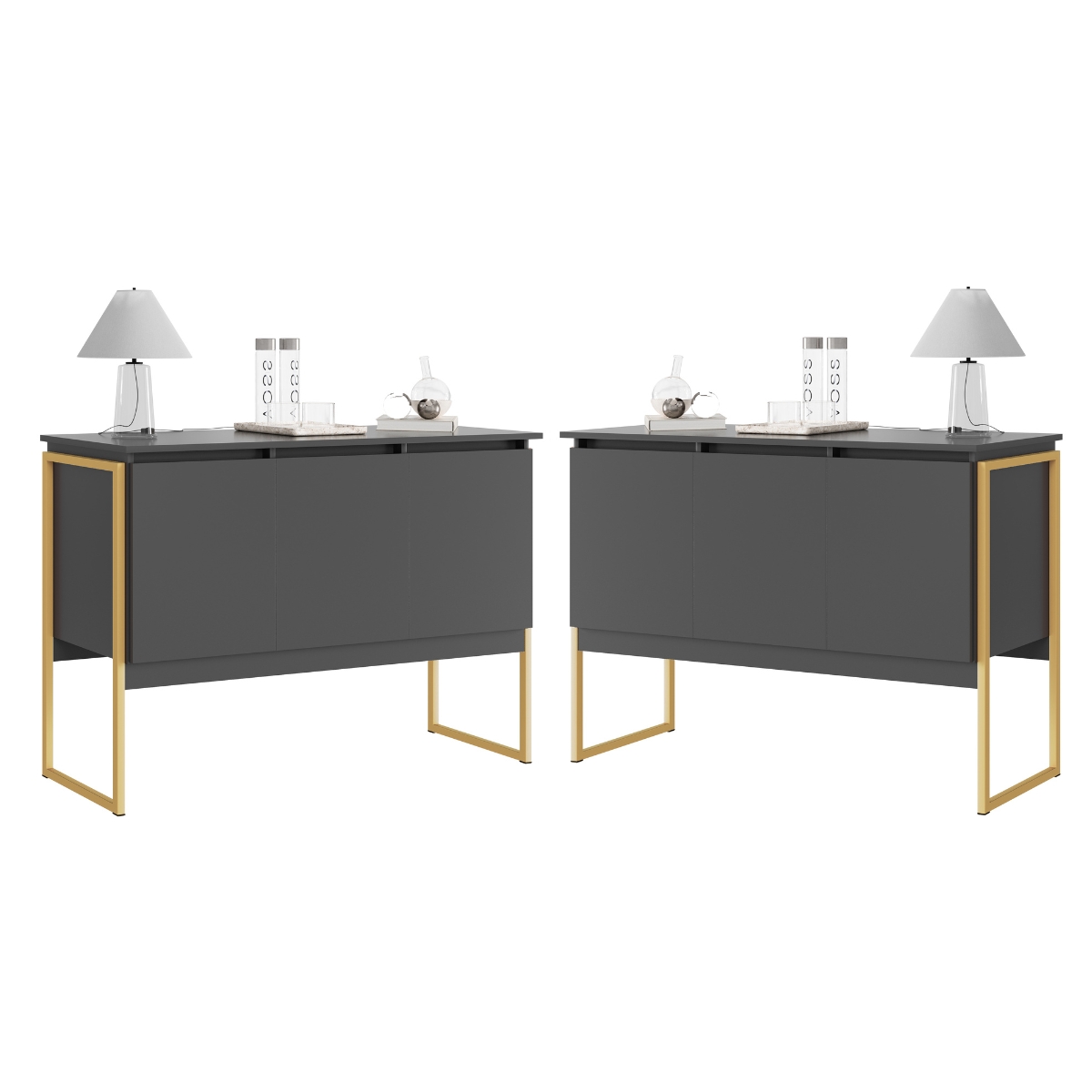 Conjunto de Buffets Industriais Milão Preto Dourado