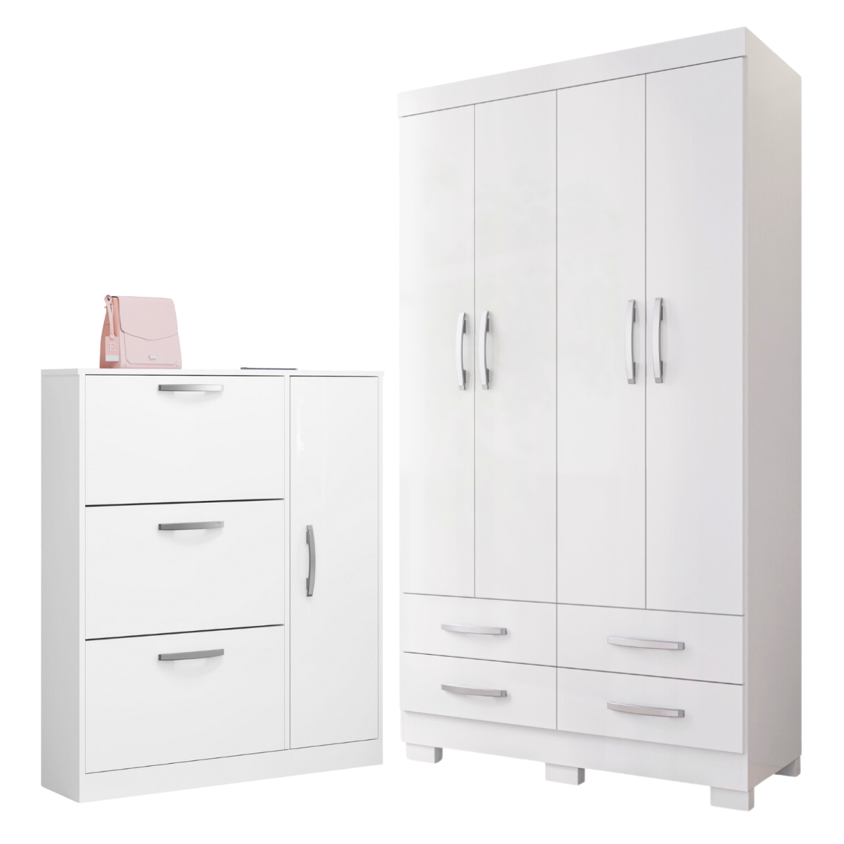 Conjunto de Guarda Roupa e Sapateira Coutos Branco