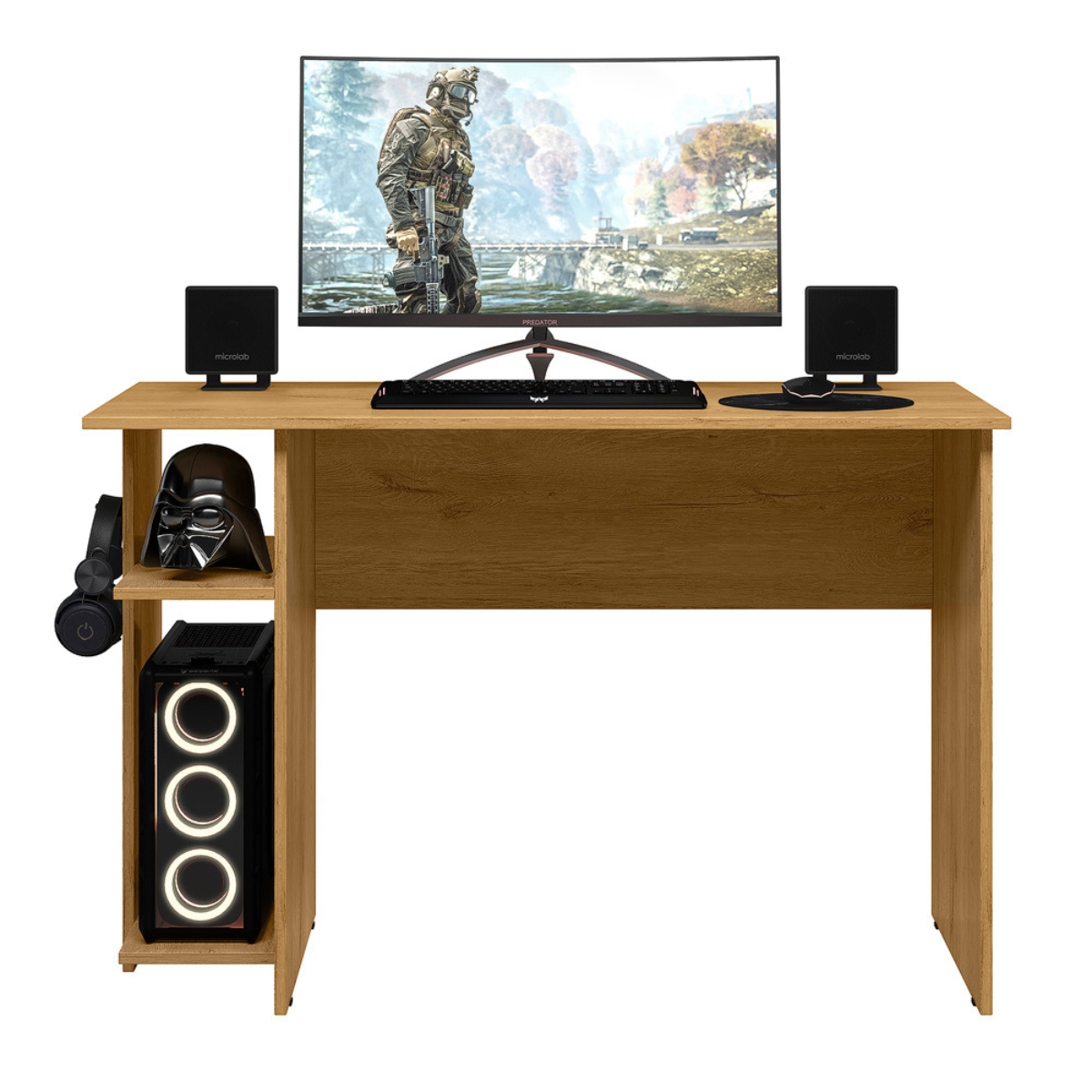 Conjunto de Mesa Gamer e Livreiro Paraná Freijó 