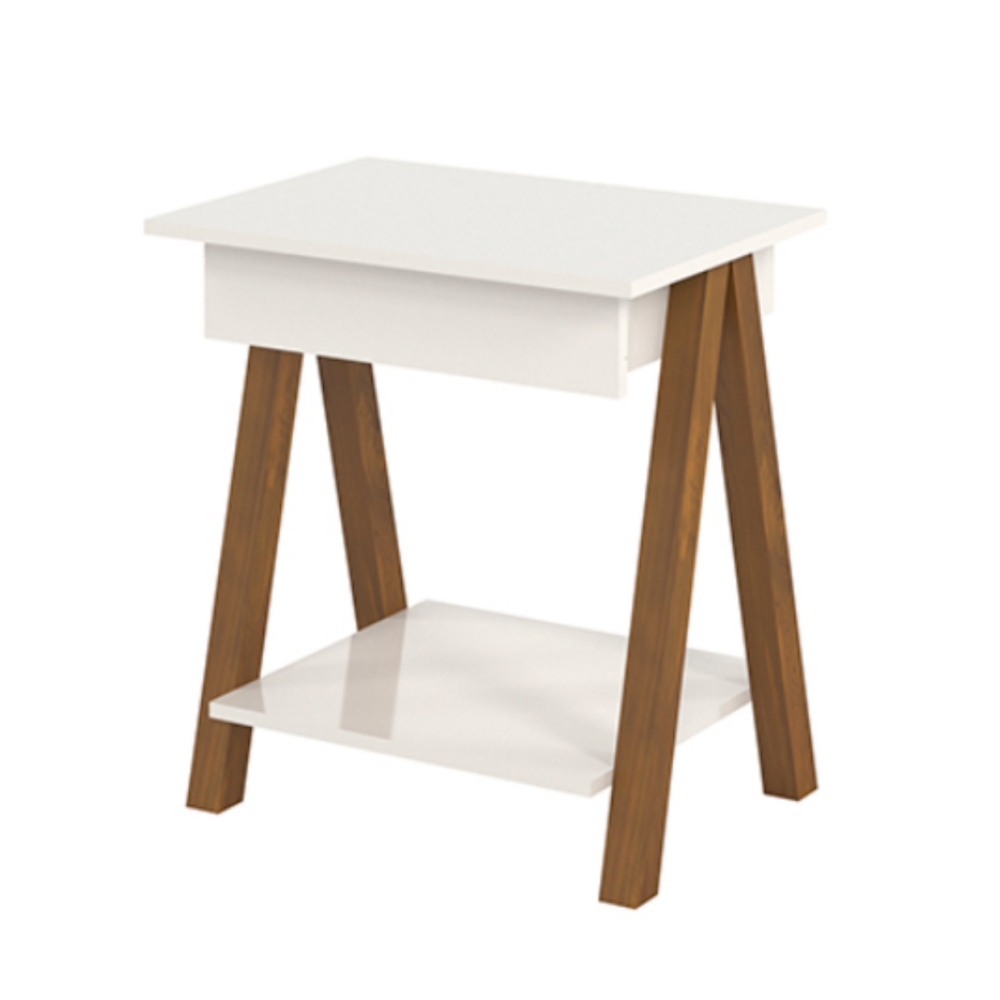 Conjunto de Mesas de Cabeceira com Gaveta Verona Amadeirado Off White