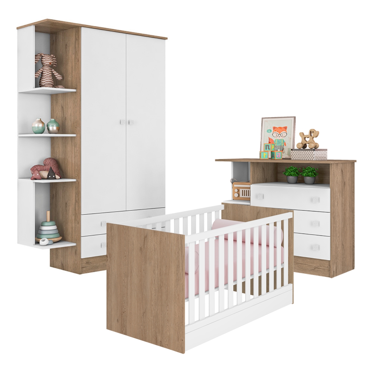 Conjunto de Quarto Infantil Mons Carvalho Rústico Branco
