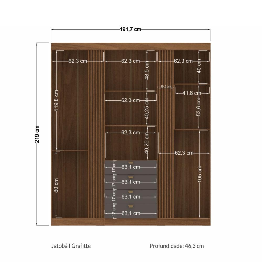 Conjunto de Quarto Jasmine com Espelho Jatoba Grafite